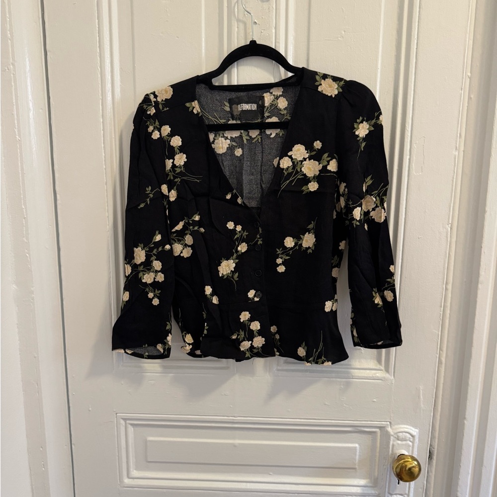 Reformation Floral Black Women's Top